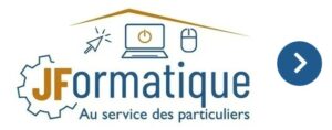 Bouton Logo JFormatique avec un chevron dans un cercle bleu